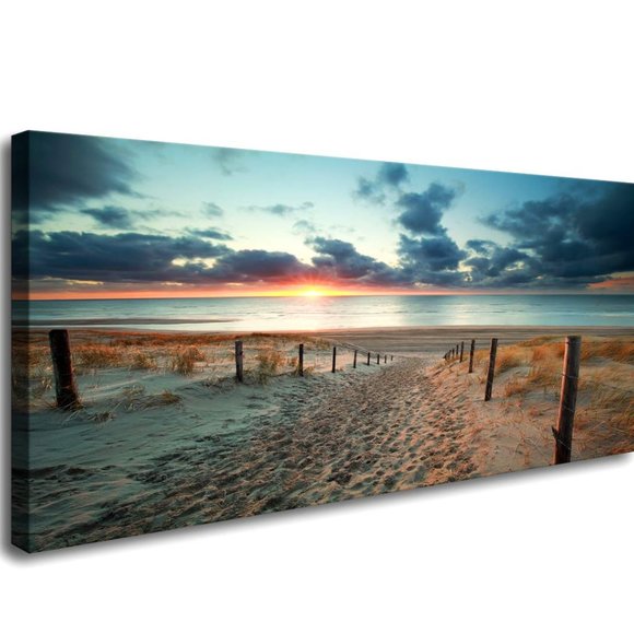 Canvas Wall Art Beach Sunset Ocean Nature Picture - Picture 1 of 2